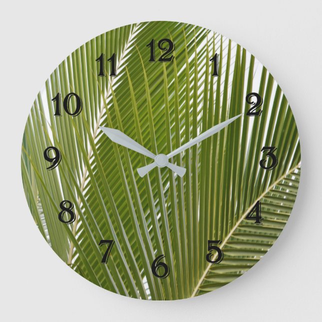 Kauai Tropical Handflatan Träd Lövs Stor Klocka (Framsida)