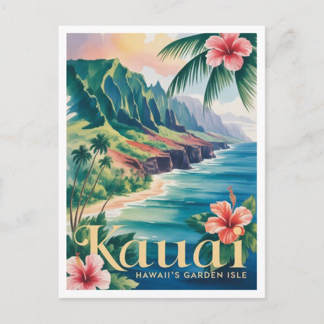Kauai vintage akvarell vykort (Framsida)