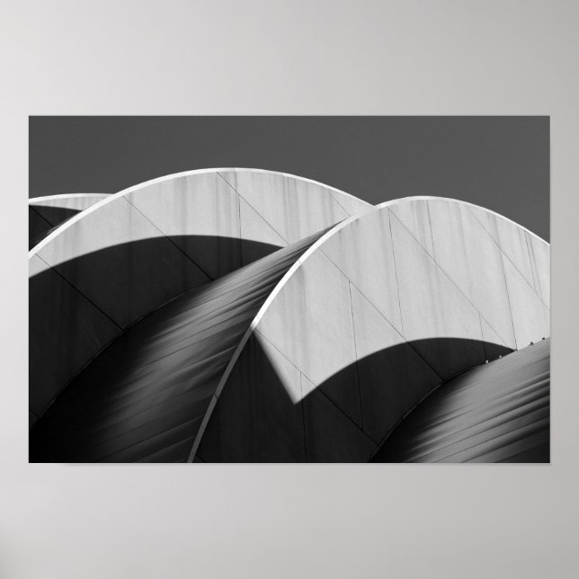 Kauffman Center Kurvor och skuggor svart och vitt Poster (Framsidan)