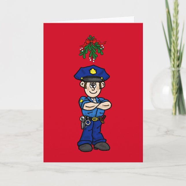 Kaukasisk Cop & Mistletoe Flirty-julkort Helgkort (Framsida)