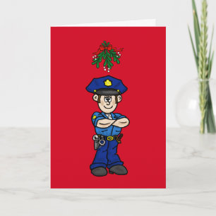 Kaukasisk Cop & Mistletoe Flirty-julkort Helgkort