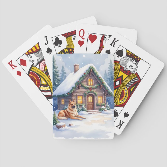 Kaukasisk herdehund fjällstuga jul casinokort (Baksidan)