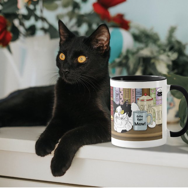 Kav-älskande Tuxedokatt Rolig Köksdesign Mugg (Skapare uppladdad)