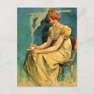 Kava Av Alphonse (Alfons) Mucha ~ Art Nouveau Vykort
