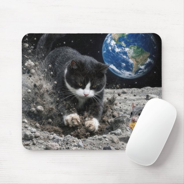 Kavajkattt gräver en månkrater med mus musmatta (Med mus)