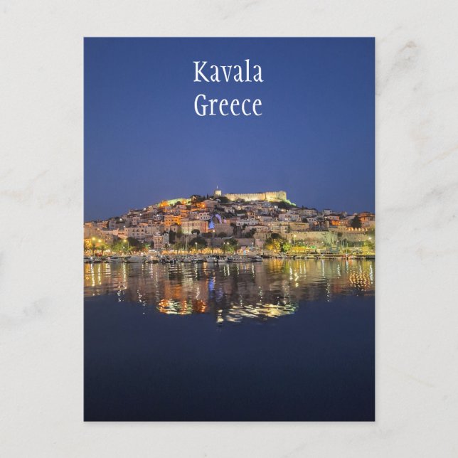 Kavala Greece i natt Vykort (Framsida)