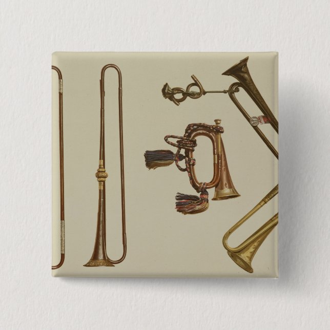 Kavalleri trumpetar, en bugle, en gilttrumpet som knapp (Framsida)