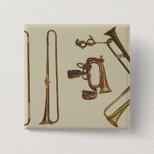 Kavalleri trumpetar, en bugle, en gilttrumpet som knapp