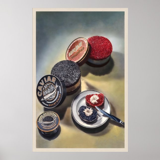 Kaviar Delikatess Vinflaska Champagne Mat och Poster (Framsidan)