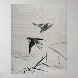 Kawabata Gyokushō liten fåglar och bambu Poster