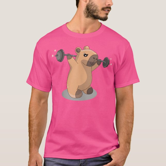 Kawai Capybara Bodybuilding der Weightlifter Barbe T Shirt (Framsida)