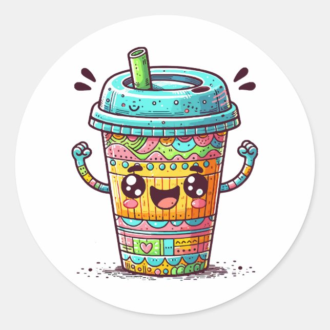 Kawai Kaffe Runt Klistermärke (Framsida)
