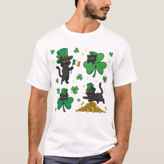Kawai svarta katter Saint Patrick's day 2026 T Shirt