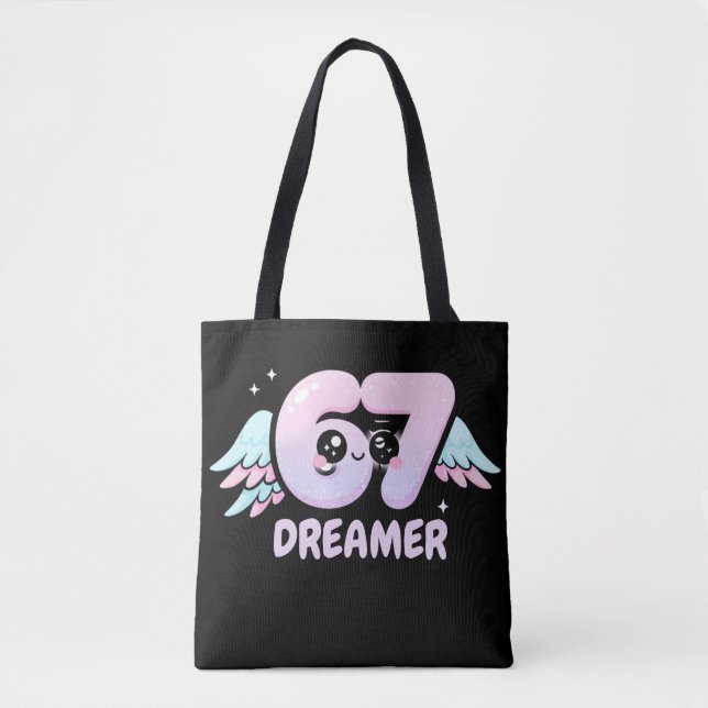 Kawaii "67 Dreamer" – Sött Pastell Ängel Nummer  Tygkasse (Framsida)