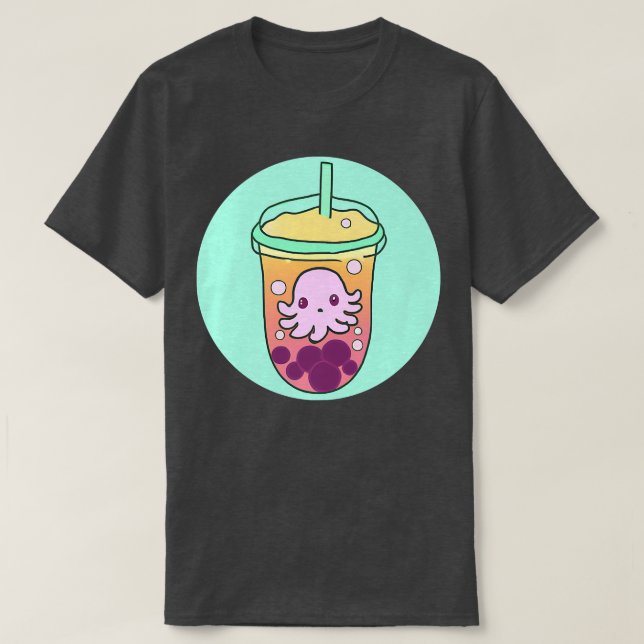 Kawaii Adsible Octopus Boba Cute Bubble Iced Tea T Shirt (Design framsida)