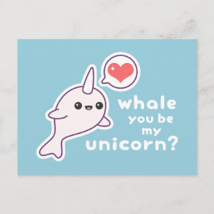 Kawaii Albino Narwhal Vykort