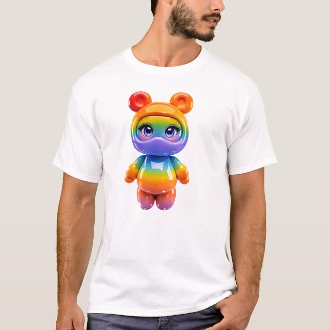 Kawaii Alien Karaktär Regnbåge Söt Flytande Skapa T Shirt (Framsida)