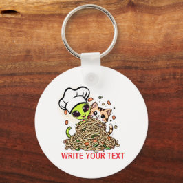 Kawaii Alien Kock Katt Spaghetti Konst Nyckelring