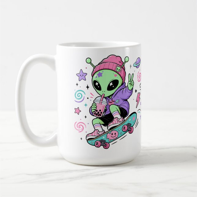 Kawaii Alien Skater Bubble Te Design Kaffemugg (Vänster)