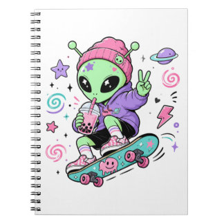 Kawaii Alien Skater Bubble Tea Design Anteckningsbok