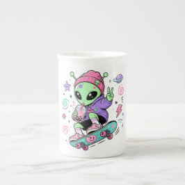 Kawaii Alien Skater Bubble Tea Design Benporslin Mugg