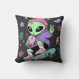 Kawaii Alien Skater Bubble Tea Design Kudde