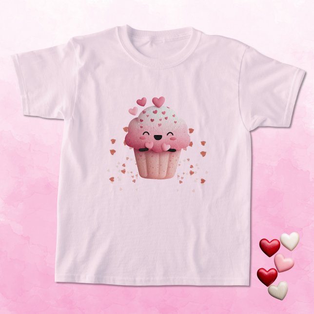Kawaii Alla Hjärtans Cupcake med Hjärtan T Shirt (Skapare uppladdad)