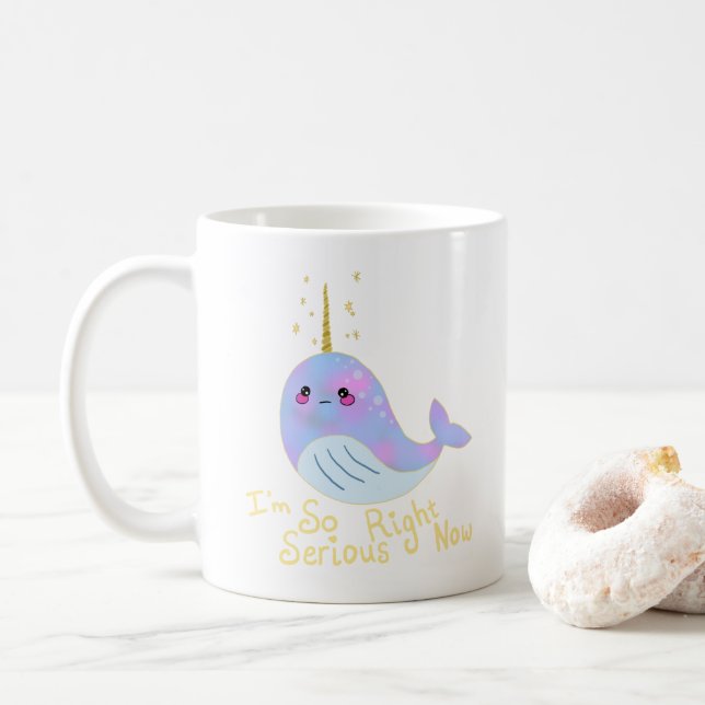 Kawaii Allvarlig Narval Kaffemugg (Med munk)