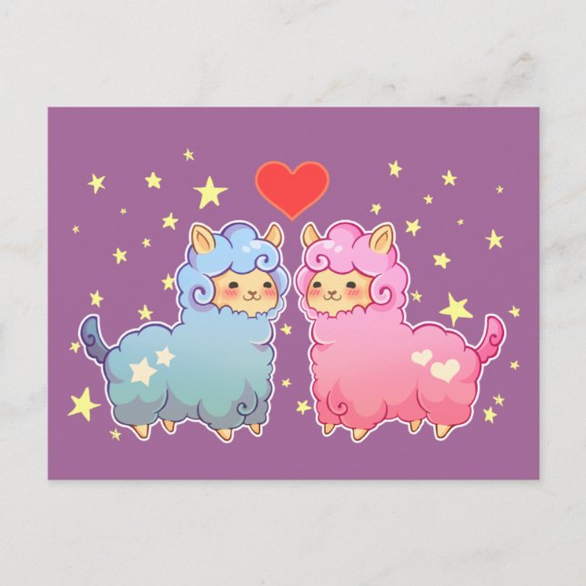 Kawaii Alpaca Friends vykort (Framsida)