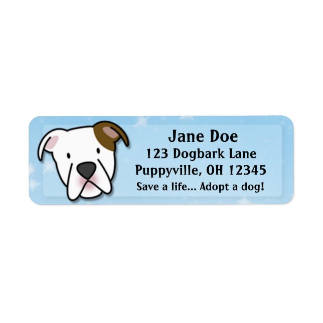 Kawaii American Bulldog Returadress Etikett (Framsidan)