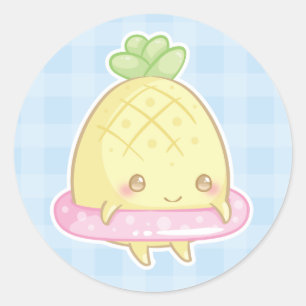 Kawaii ananas i den gulliga rosa Floatie Runt Klistermärke