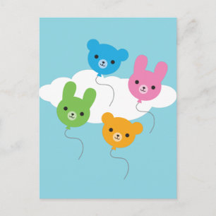 Kawaii Animal Balloons Vykort