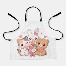 Kawaii Animal Friends Hearts&Flowers Köksförkläde