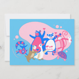 Kawaii animal party selfie roligt inbjudningar