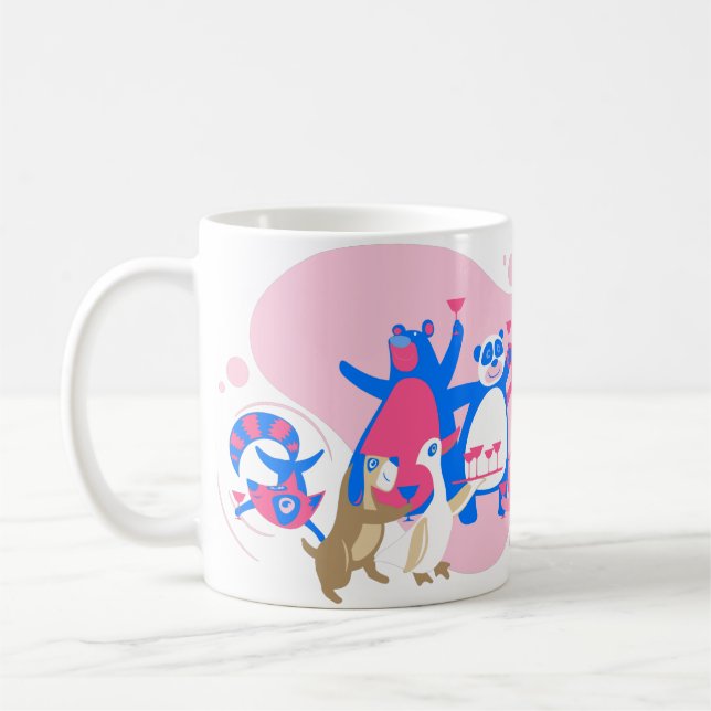 Kawaii animal party selfie roligt kaffemugg (Vänster)