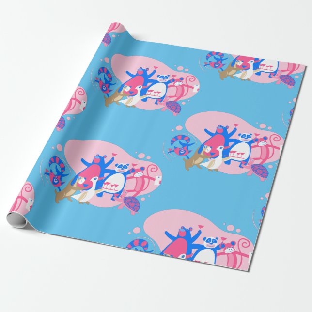 Kawaii animal party selfie roligt presentpapper (Utrullad)