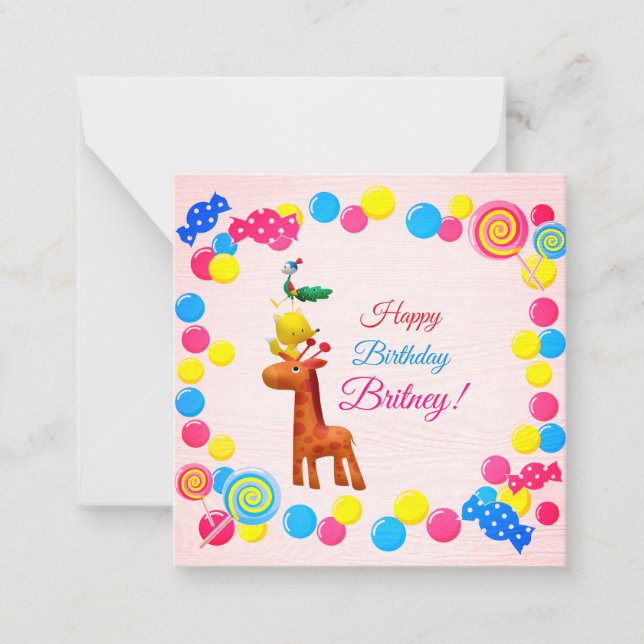 Kawaii Animal Torn Birthday Flattday Note Card Anteckningskort (Framsida)