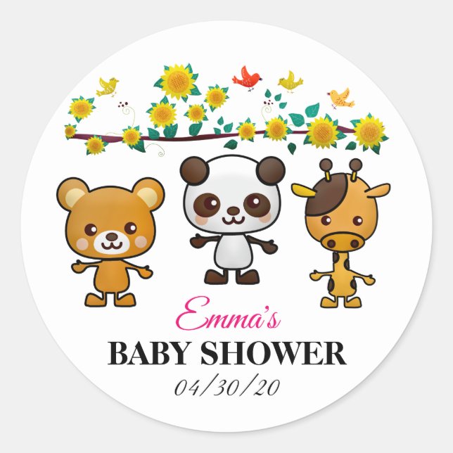 Kawaii Animals Baby Shower_GC - Sticker Runt Klistermärke (Framsida)