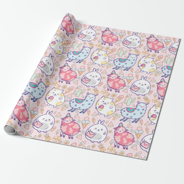 Kawaii Animals Presentpapper (Utrullad)
