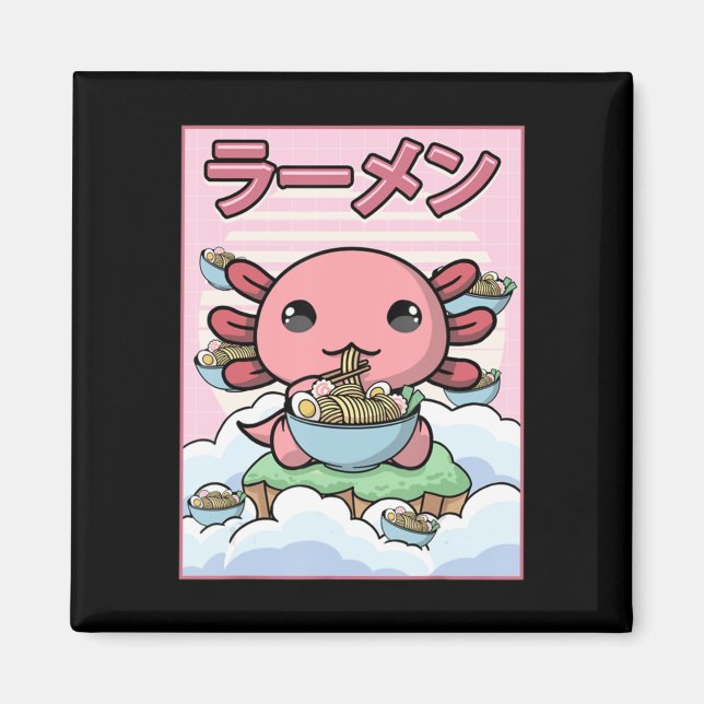 Kawaii Anime Axolotl Ramen Noodle Women Manar Boys Magnet (Framsidan)
