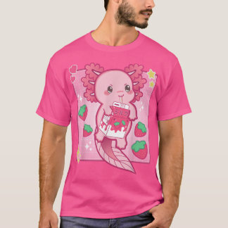 Kawaii Anime Axolotl Strawberry Milk Women Men Boy T Shirt