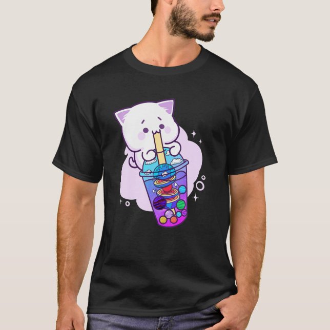 Kawaii Anime Boba Galaxy Cat Planet Tea Cute Kitte T Shirt (Framsida)