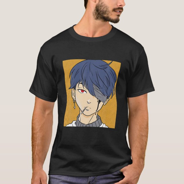 Kawaii Anime Boy Lofi Aesthetic Retro 90S Japanska T Shirt (Framsida)