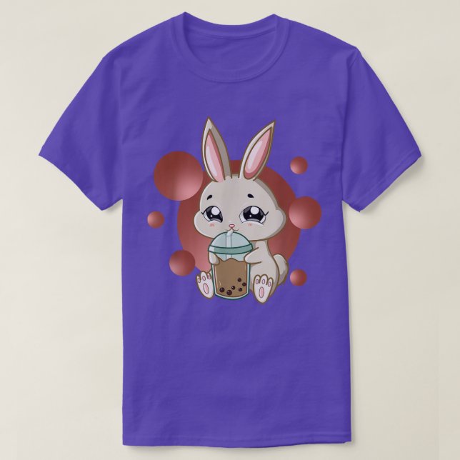 Kawaii Anime Bunny Drinking Boba Bubble Tea Rabbit T Shirt (Design framsida)