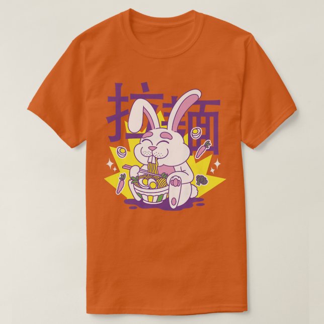 Kawaii Anime Bunny Eating Ramen Japansk Food 560 T Shirt (Design framsida)