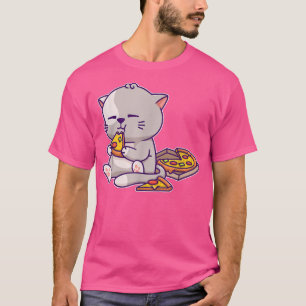 Kawaii Anime Cat Eating Pizza Cute Kitten Cat Neko T Shirt
