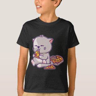 Kawaii Anime Cat Eating Pizza Cute Kitten Cat Neko T Shirt