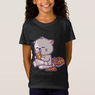 Kawaii Anime Cat Eating Pizza Cute Kitten Cat Neko T Shirt