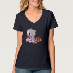 Kawaii Anime Cat Eating Pizza Cute Kitten Cat Neko T Shirt