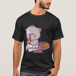 Kawaii Anime Cat Eating Pizza Cute Kitten Cat Neko T Shirt